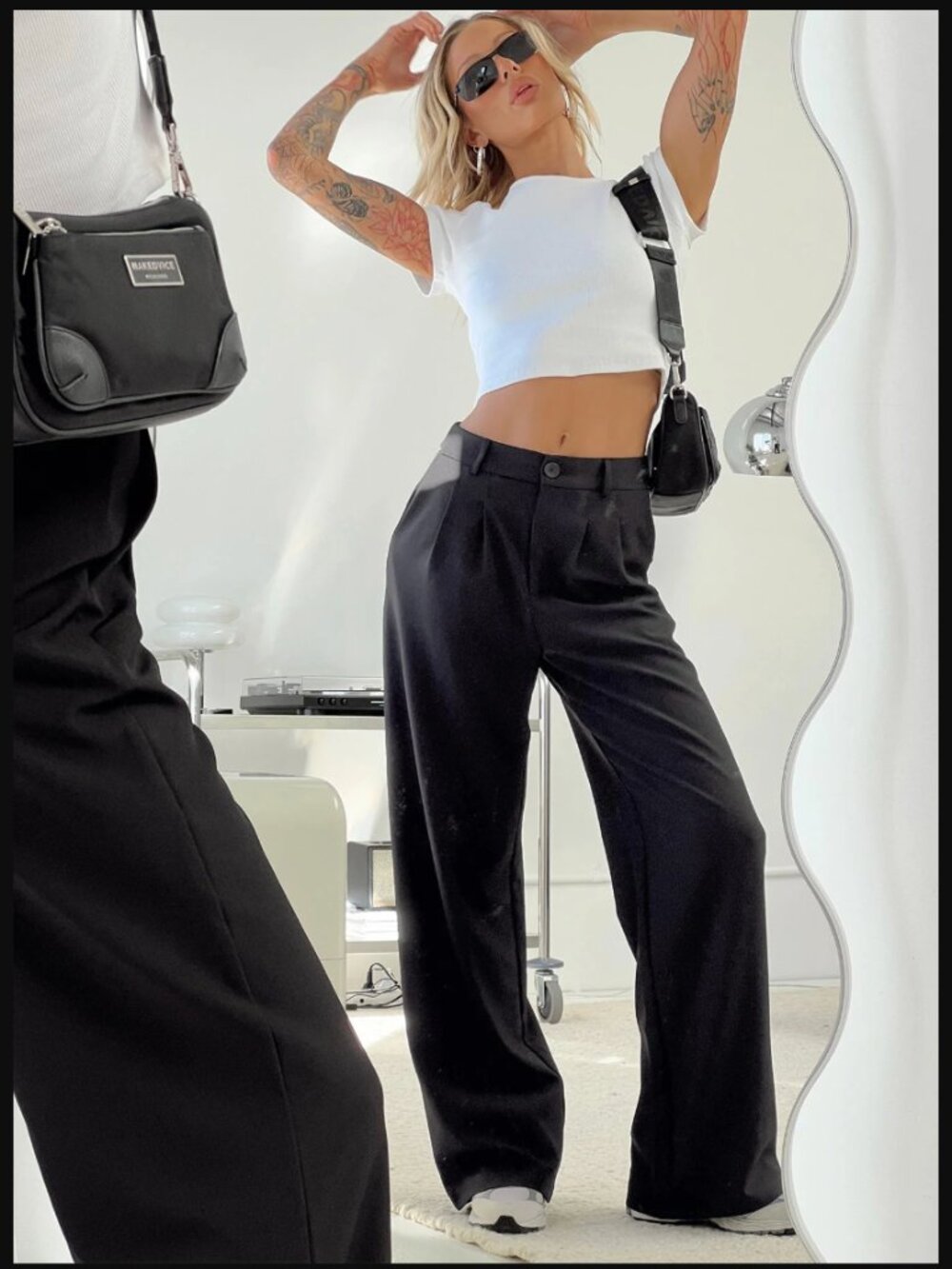 Princess Polly Archer Pants Black High Waisted Straight Leg Pleated Trousers $65